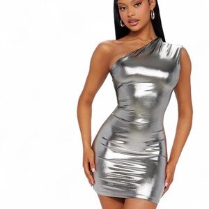 One-Shoulder Metallic Dress